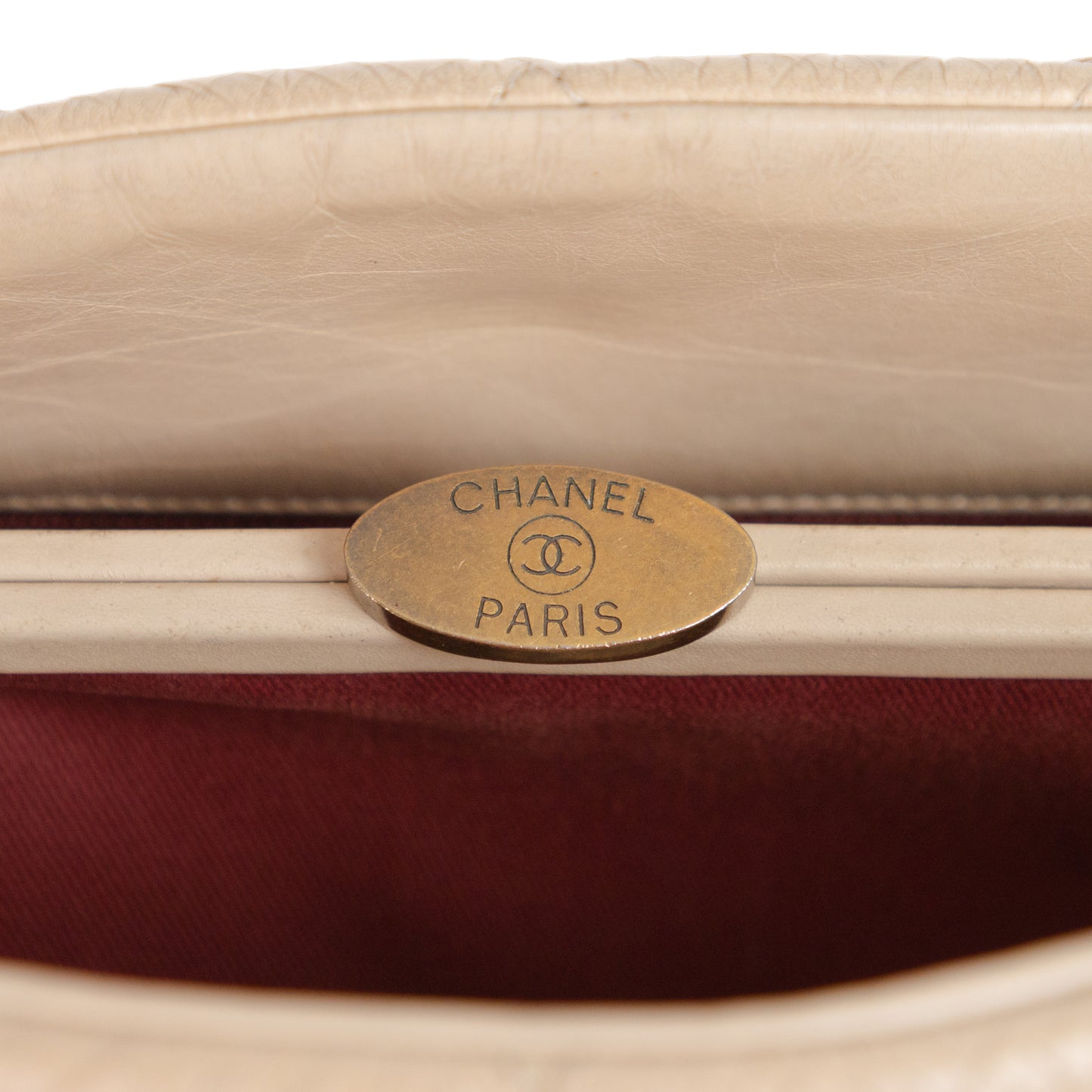 CHANEL beige quilted leather mademoiselle bowling bag