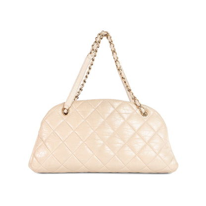 CHANEL beige quilted leather mademoiselle bowling bag