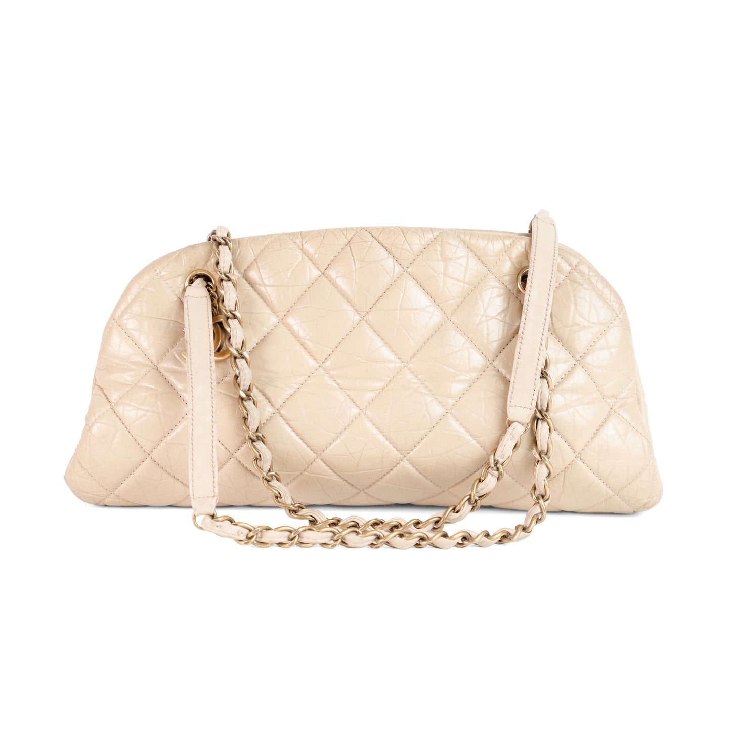 CHANEL beige quilted leather mademoiselle bowling bag
