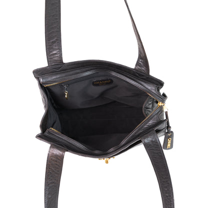 CHANEL black lambskin quilted leather tote