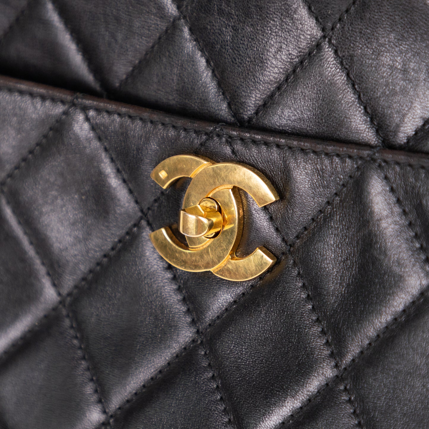 CHANEL black lambskin quilted leather tote