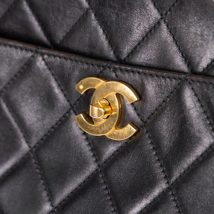 CHANEL black lambskin quilted leather tote