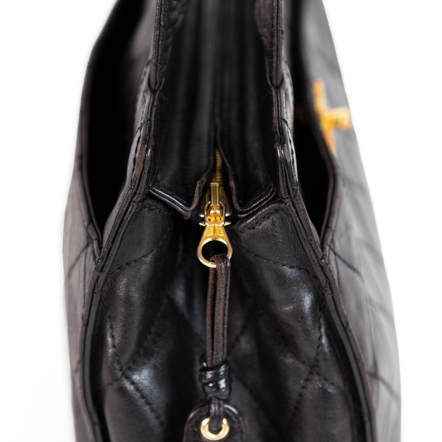 CHANEL black lambskin quilted leather tote