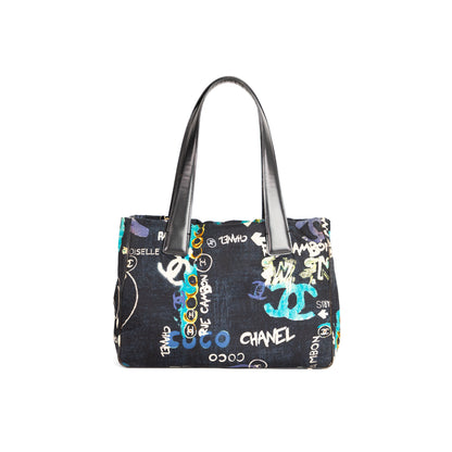 CHANEL graffiti print canvas tote