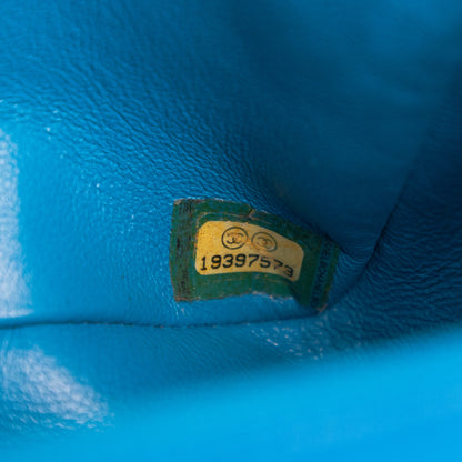 CHANEL turquoise patent leather mini flap bag