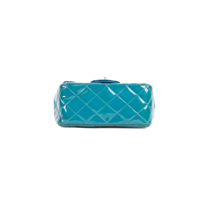 CHANEL turquoise patent leather mini flap bag