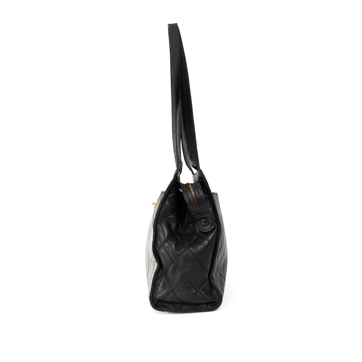 CHANEL black lambskin quilted leather tote