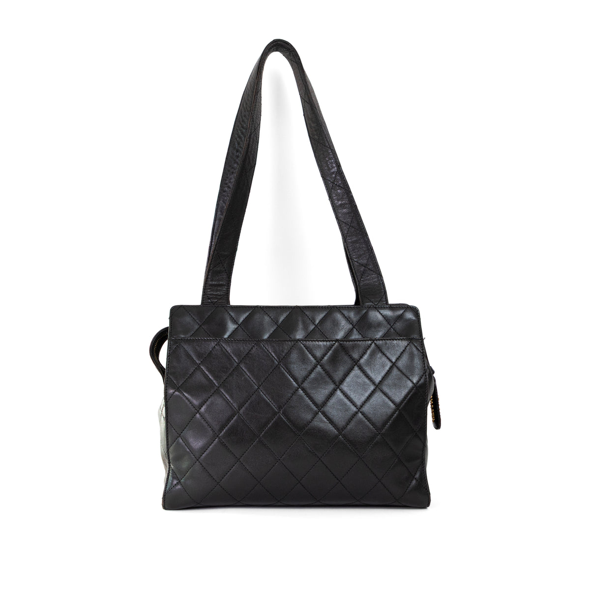 CHANEL black lambskin quilted leather tote