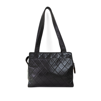 CHANEL black lambskin quilted leather tote
