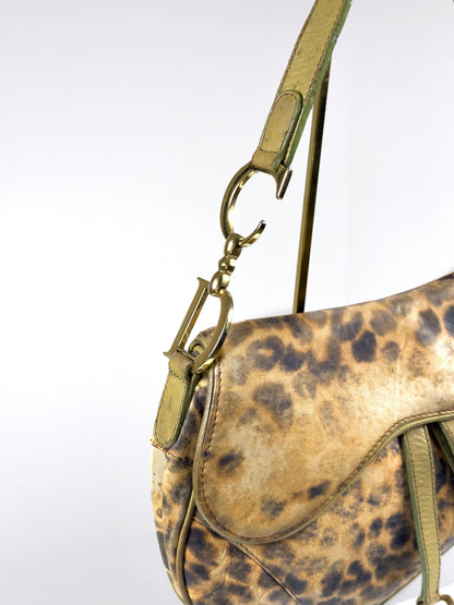 DIOR leopard ostrich leather saddle bag