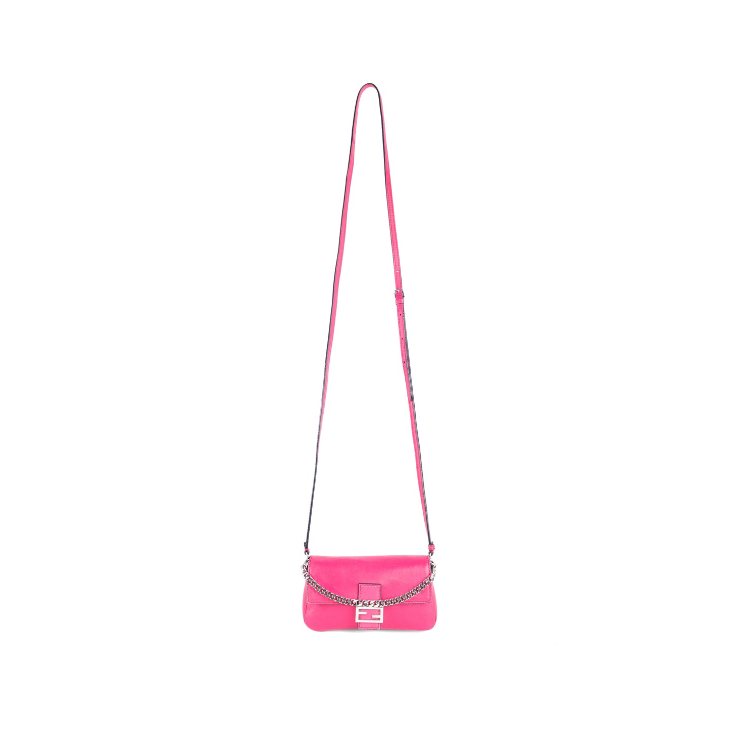 FENDI pink leather micro baguette + crossbody strap