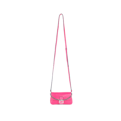 FENDI pink leather micro baguette + crossbody strap
