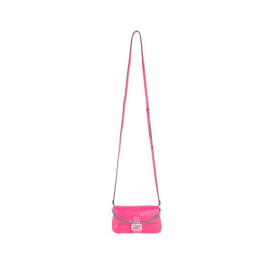 FENDI pink leather micro baguette + crossbody strap