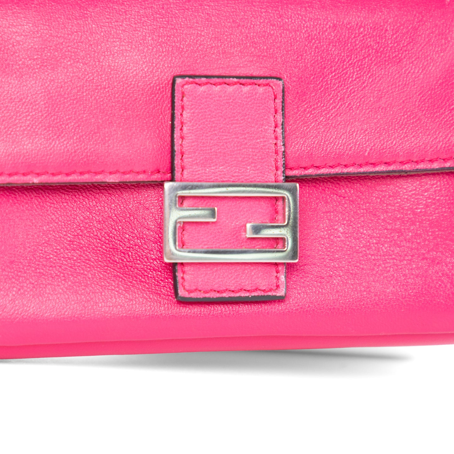 FENDI pink leather micro baguette + crossbody strap