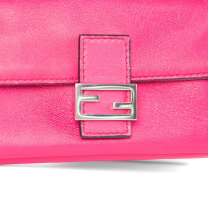 FENDI pink leather micro baguette + crossbody strap