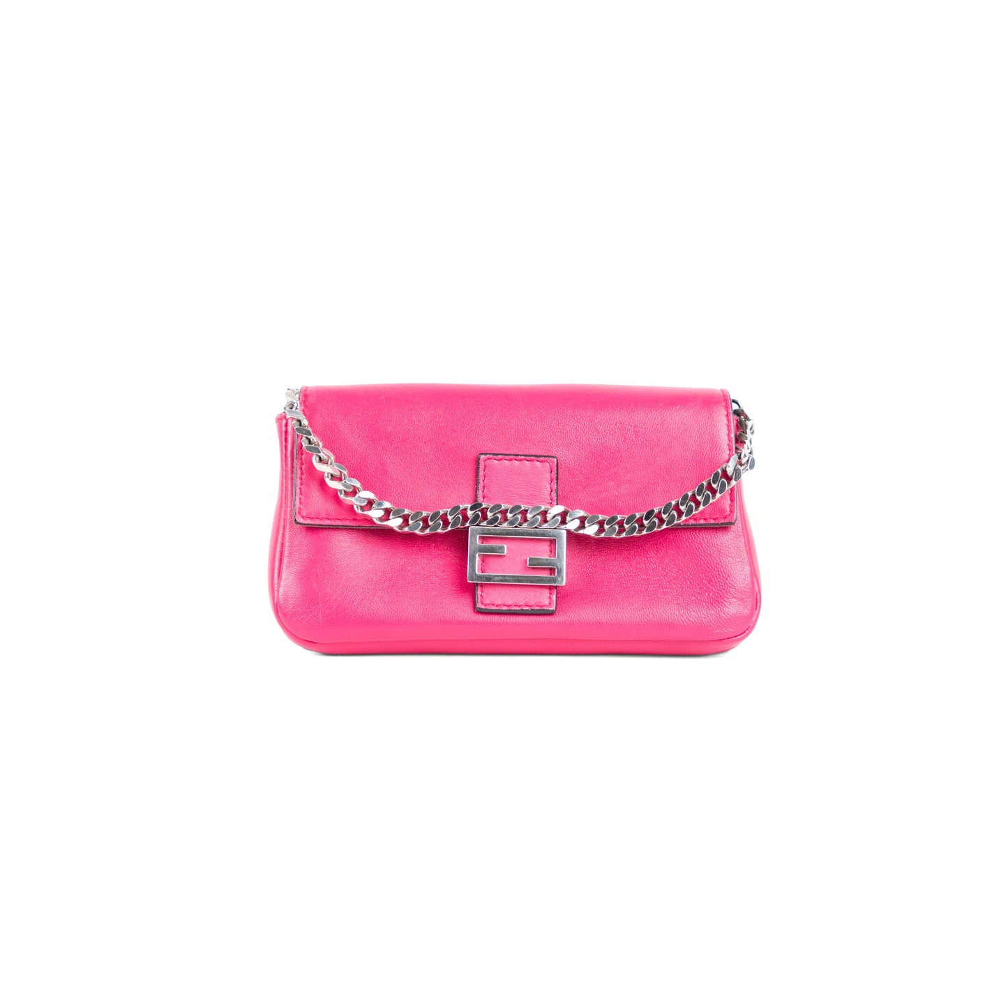 FENDI pink leather micro baguette + crossbody strap