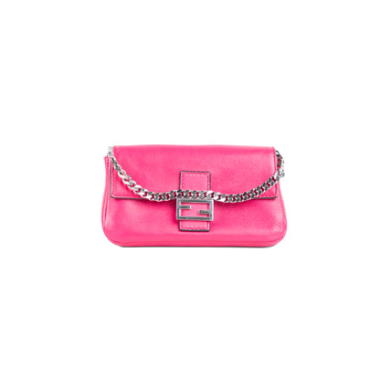 FENDI pink leather micro baguette + crossbody strap