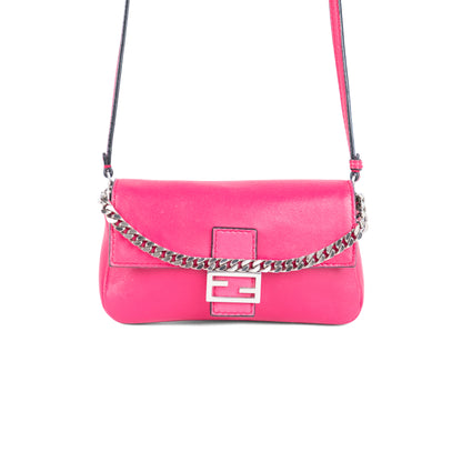 FENDI pink leather micro baguette + crossbody strap