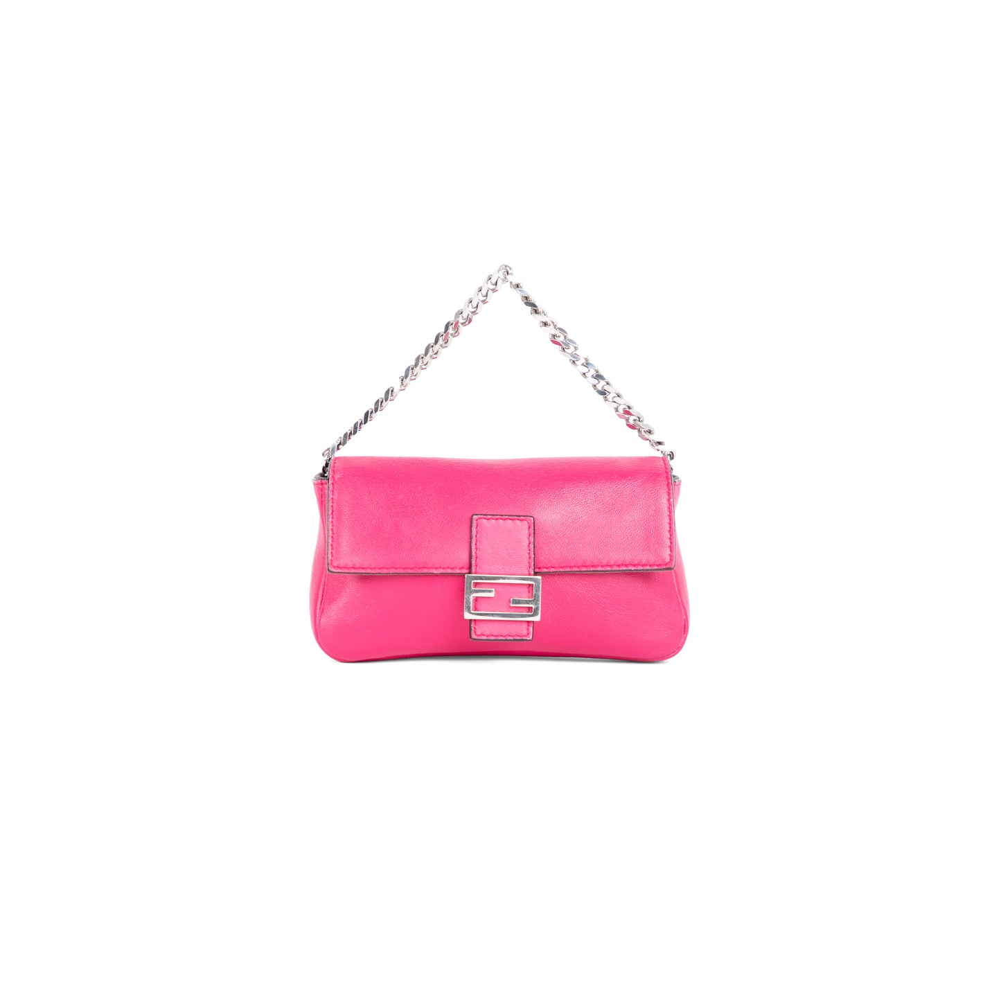 FENDI pink leather micro baguette + crossbody strap
