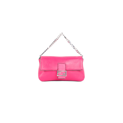 FENDI pink leather micro baguette + crossbody strap