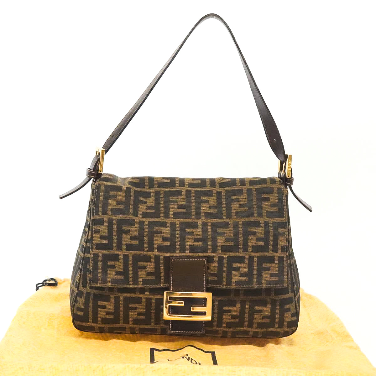 FENDI zucca flap mamma baguette with gold hardware