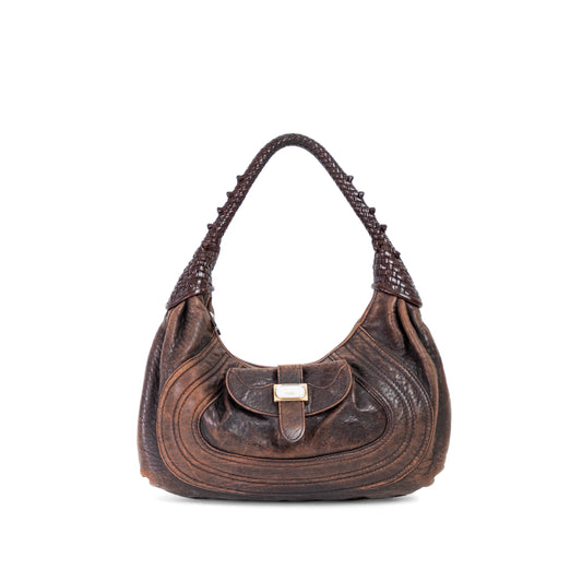 FENDI brown leather  moto shoulderbag