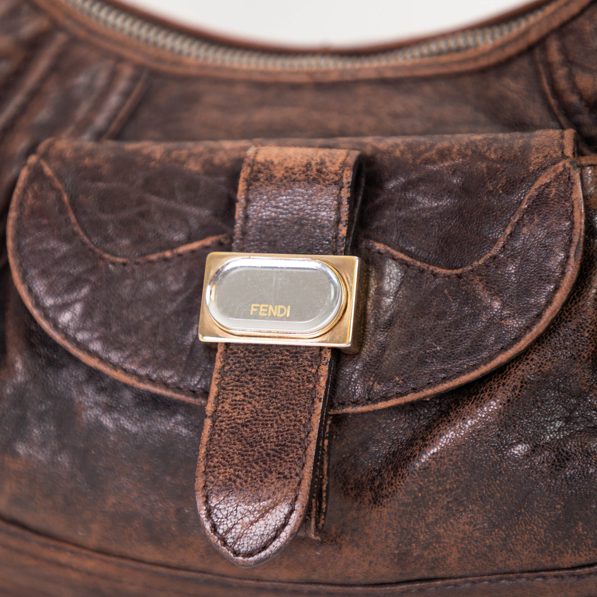 FENDI brown leather  moto shoulderbag