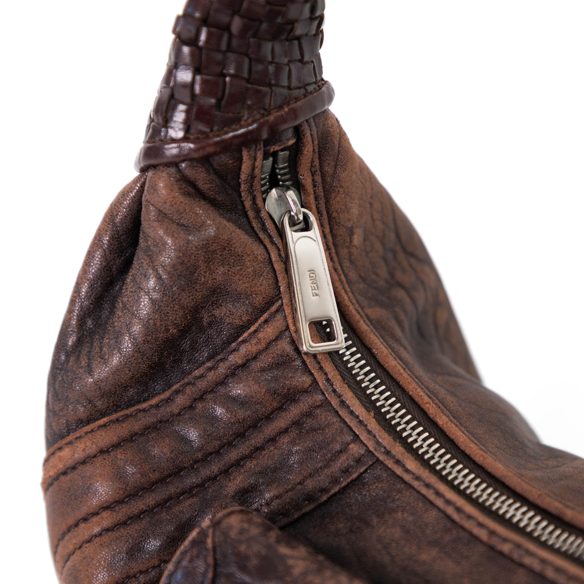 FENDI brown leather  moto shoulderbag