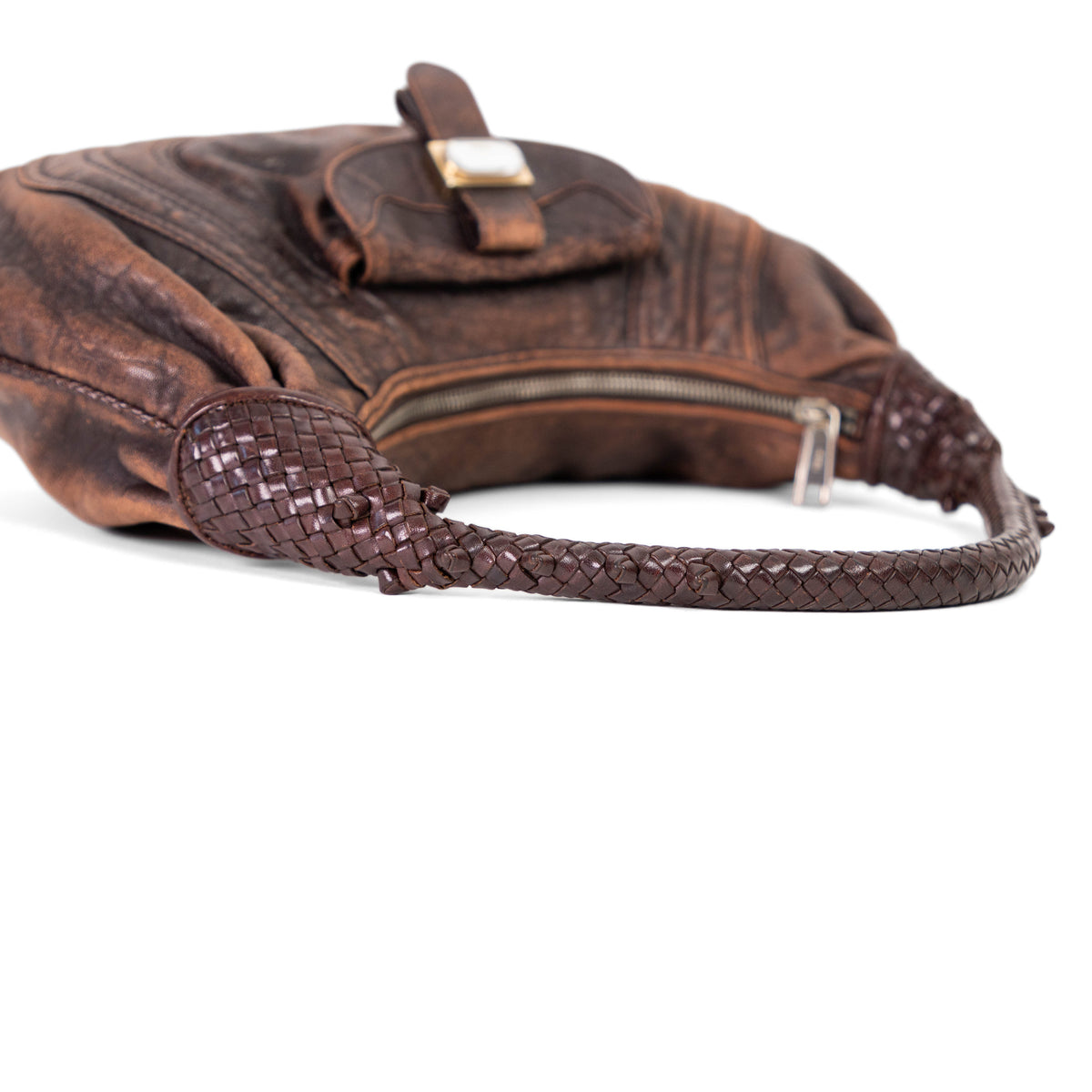 FENDI brown leather  moto shoulderbag