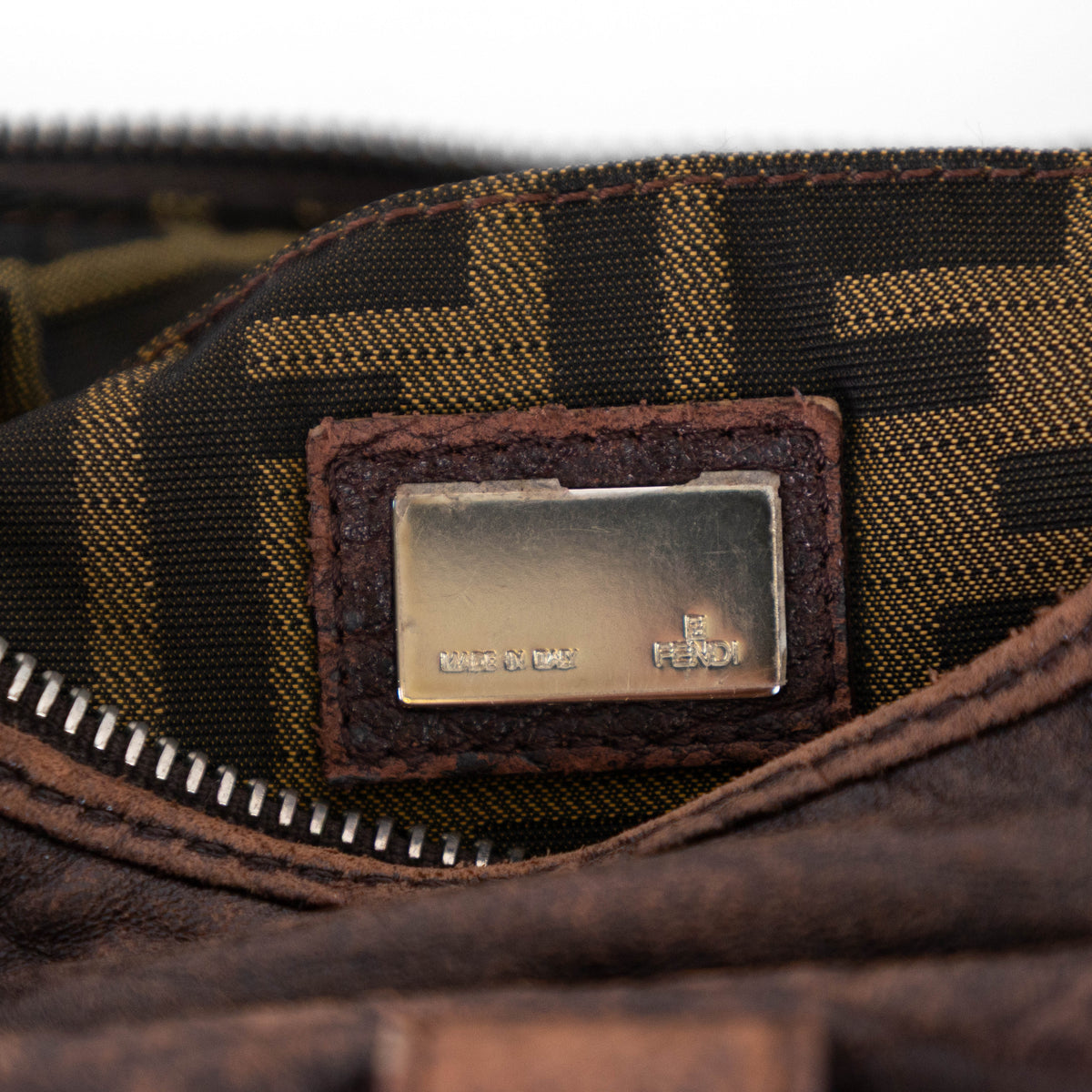 FENDI brown leather  moto shoulderbag