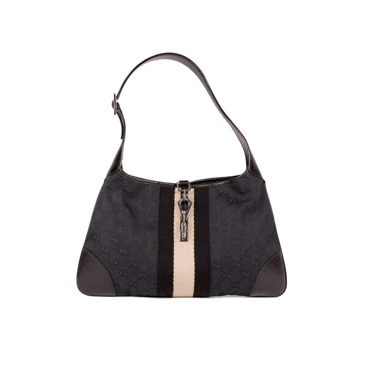 GUCCI Jackie o black & beige stripe shoulderbag