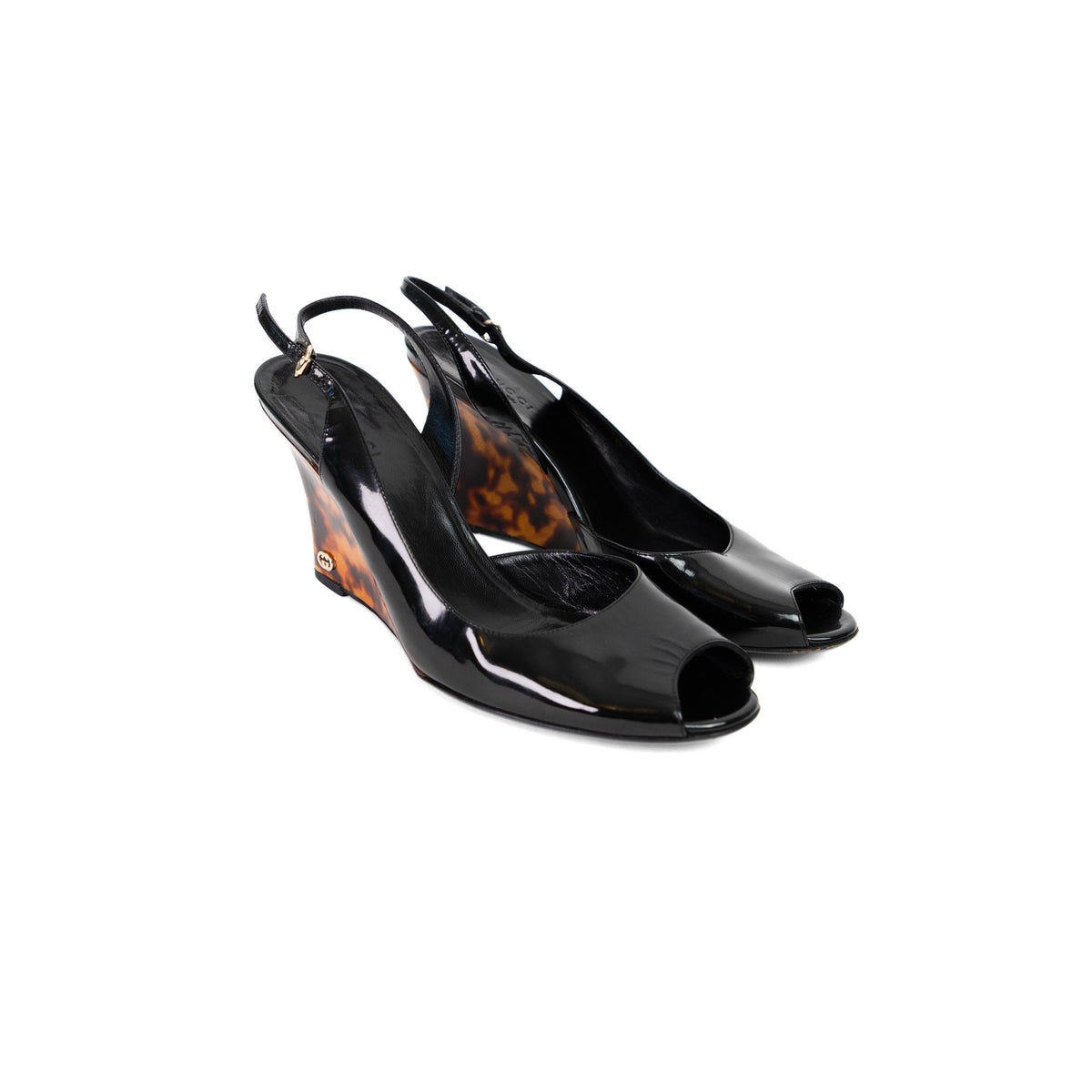 GUCCI vitello vernis wedges sz 38.5