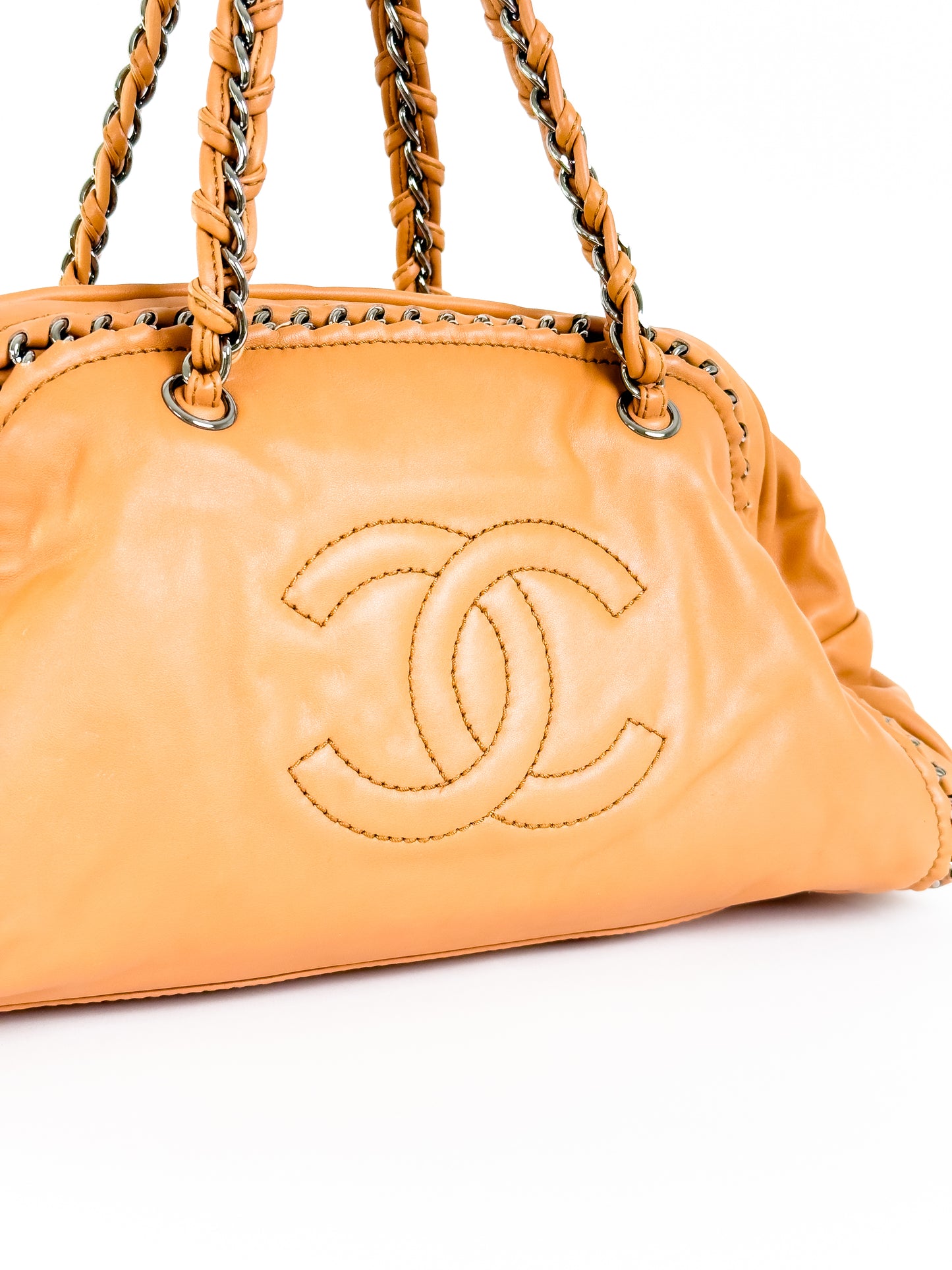 CHANEL chocolate luxe ligne bowler bag