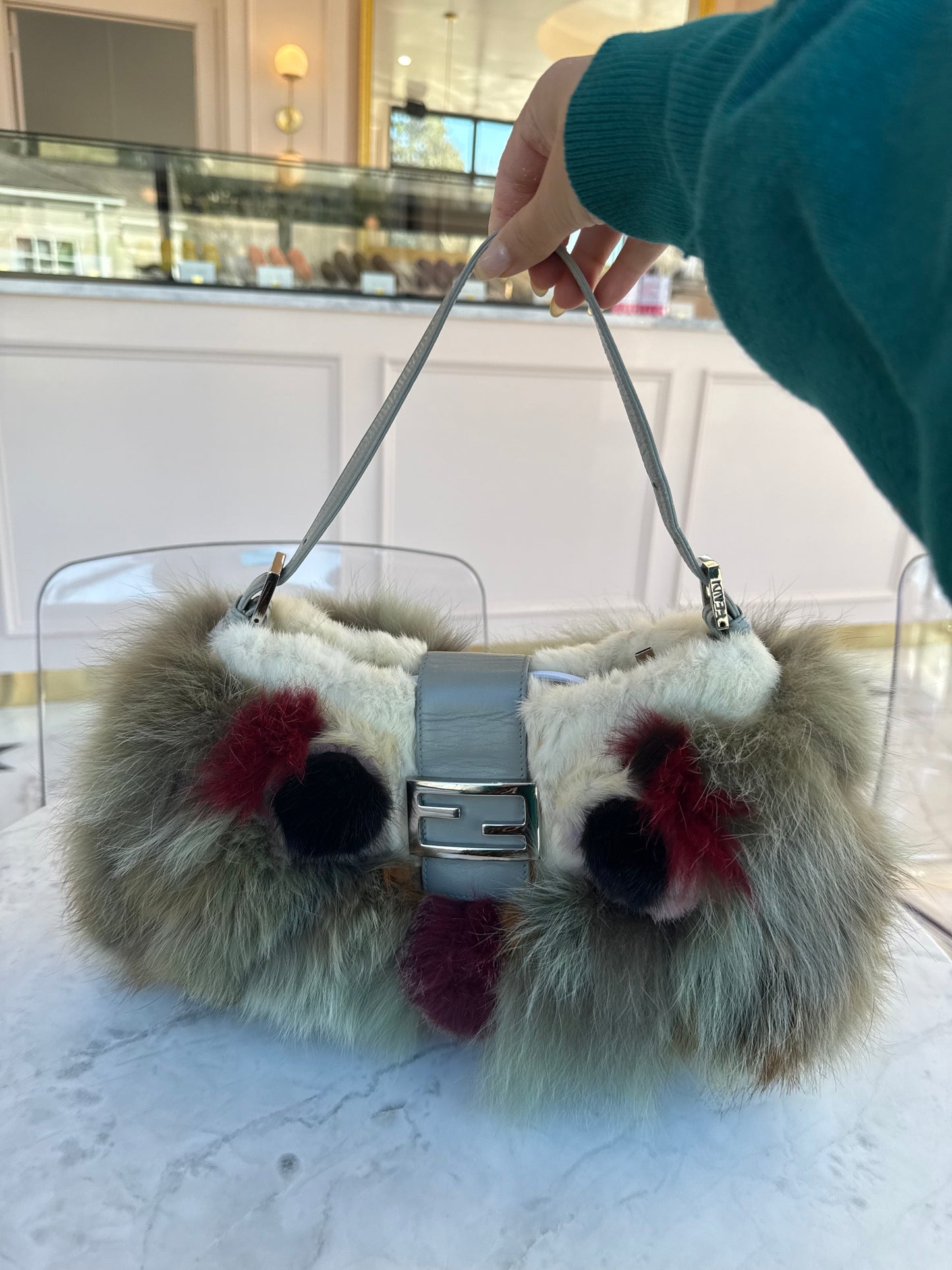 FENDI multicolor monster fur baguette handbag