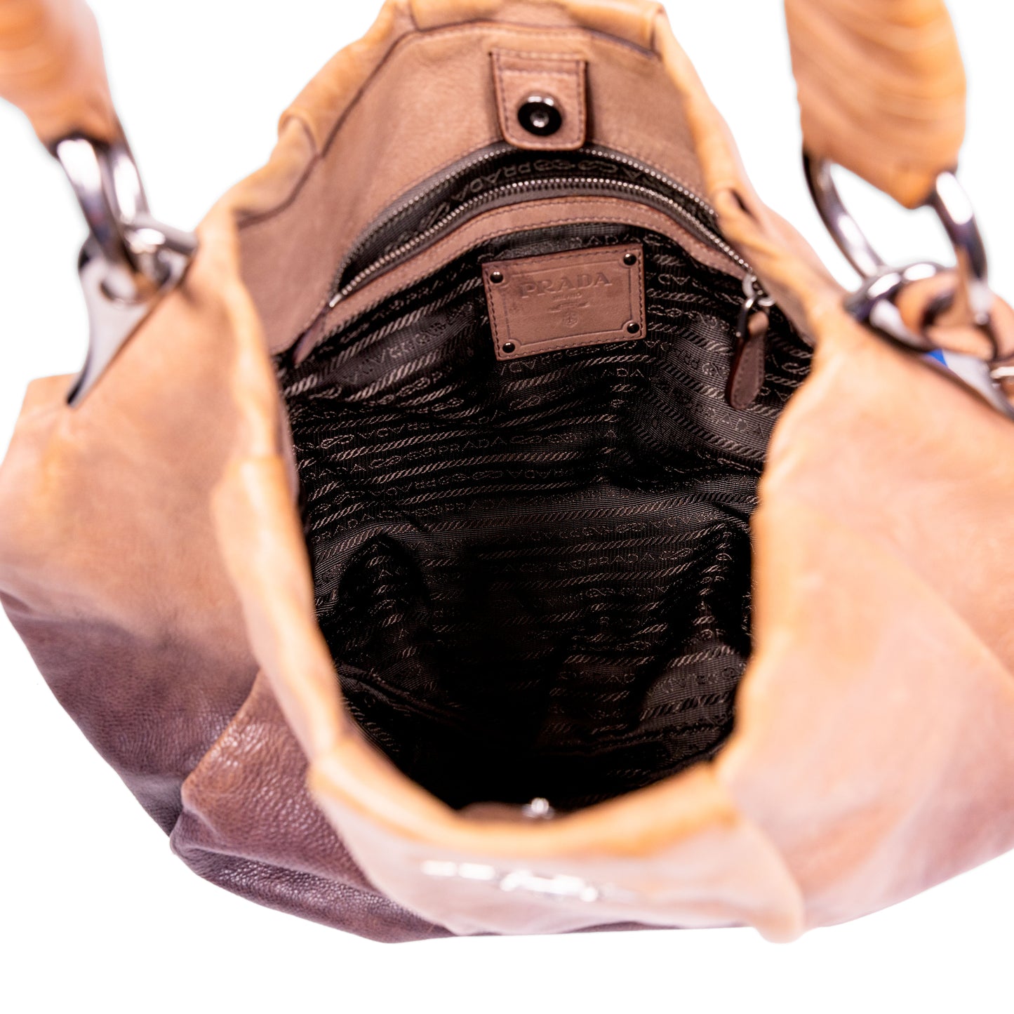 PRADA brown gradient leather hobo bag