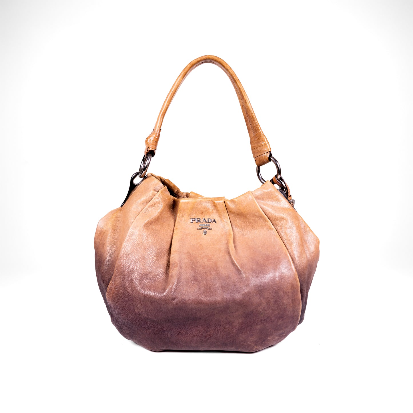 PRADA brown gradient leather hobo bag