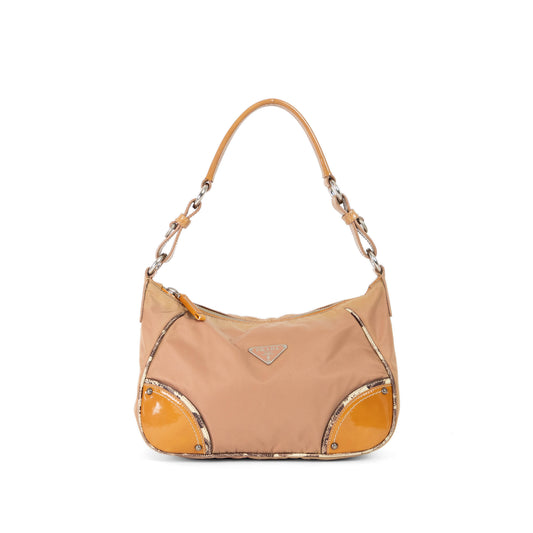 PRADA tessuto nylon vernice hobo cipria