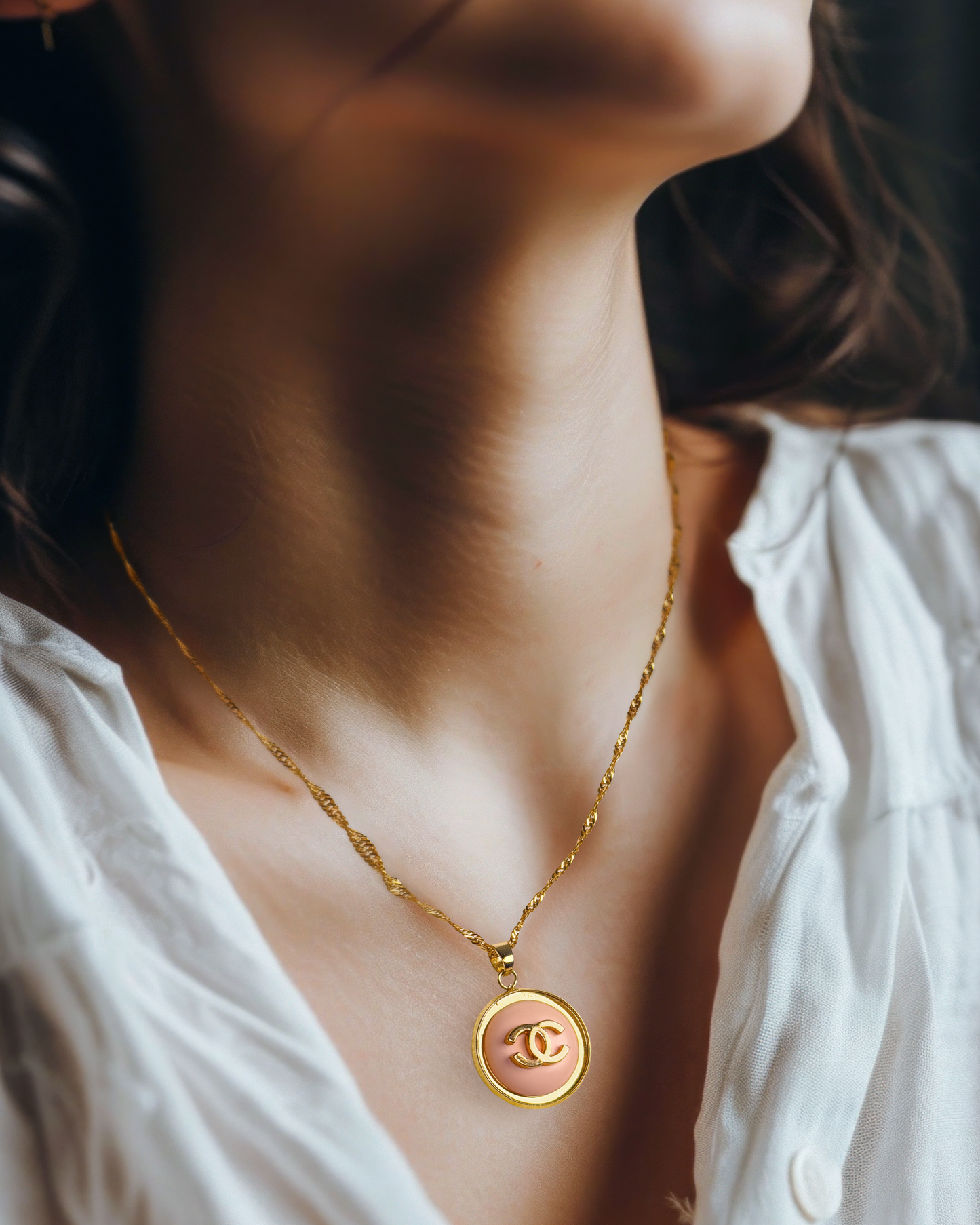 CHANEL repurposed button necklace