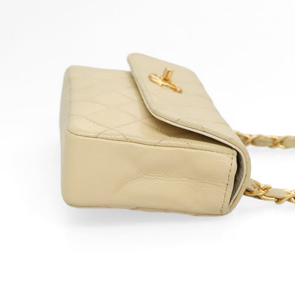 CHANEL beige mini matelasse lambskin shoulderbag