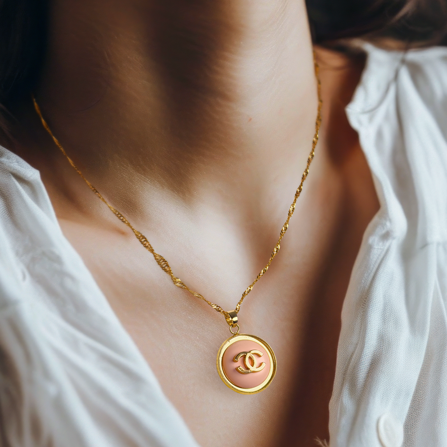 CHANEL repurposed button necklace