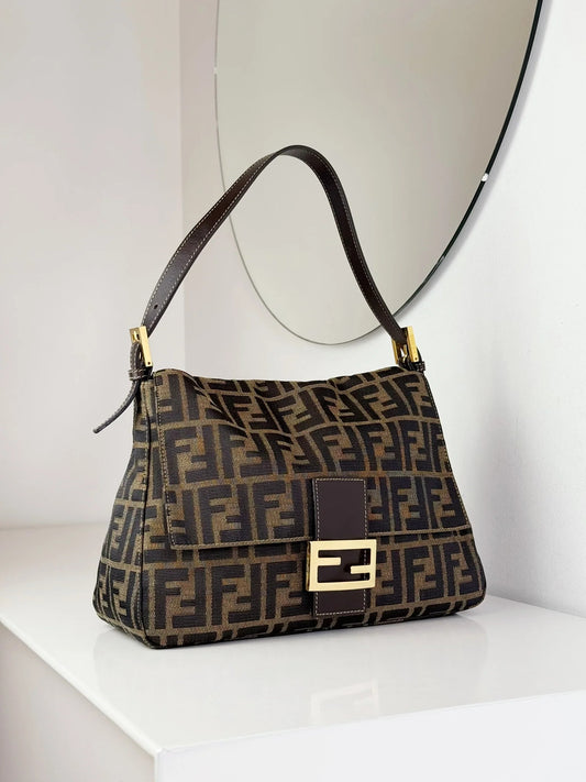 FENDI zucca flap mamma baguette with gold hardware