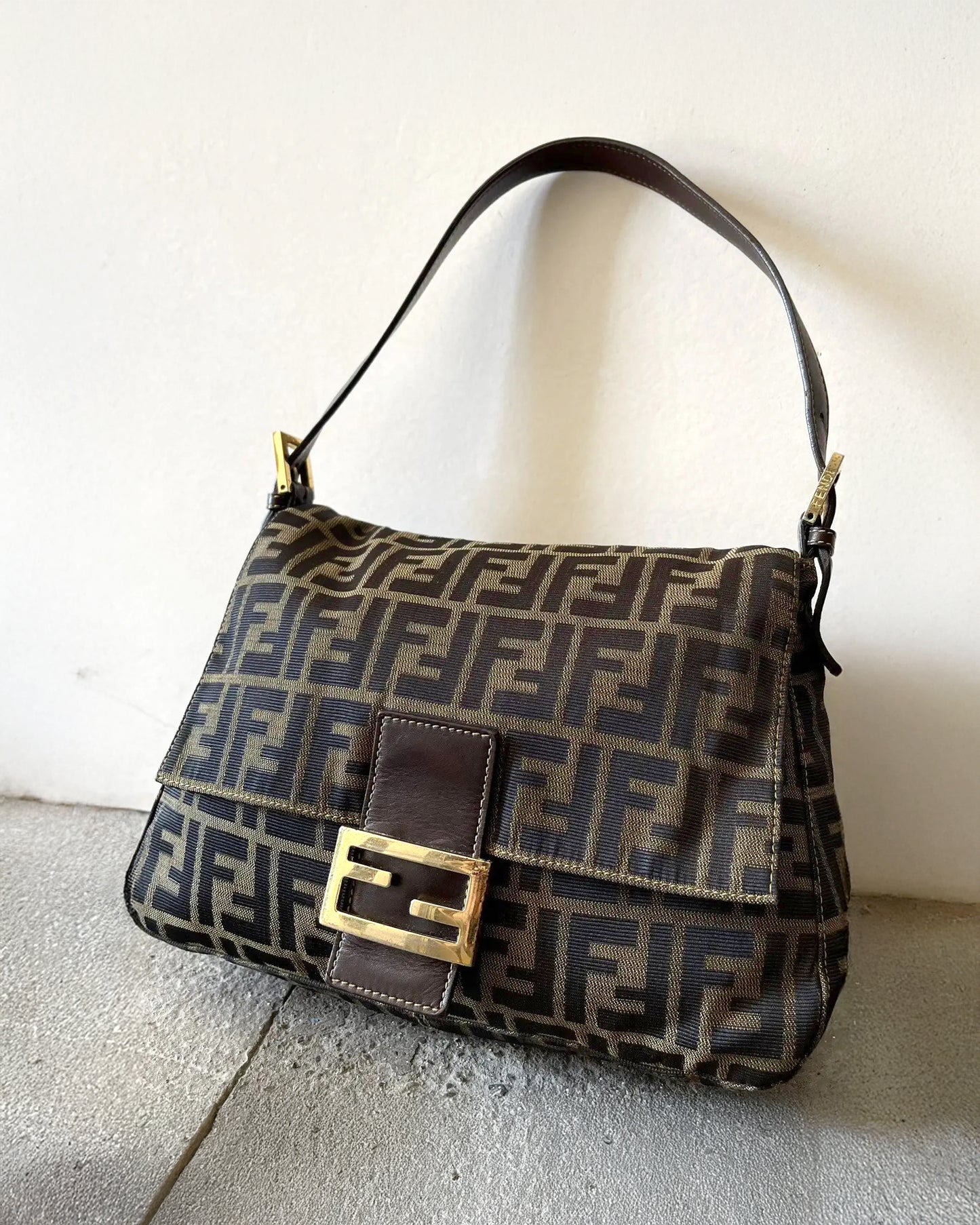 FENDI zucca flap mamma baguette with gold hardware