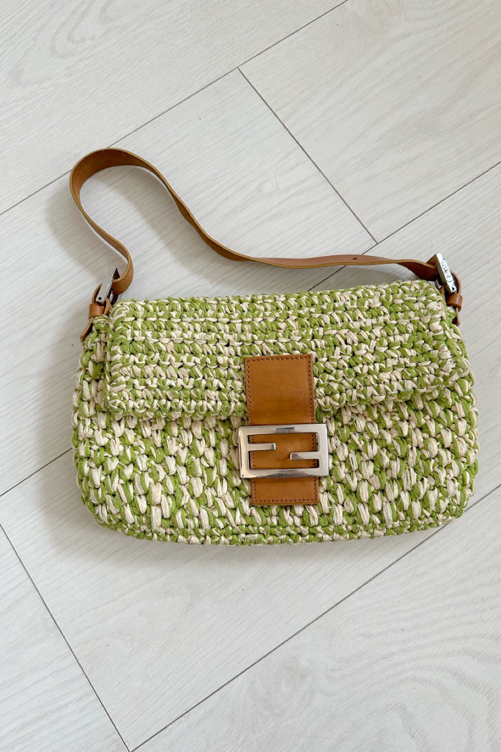FENDI raffia woven baguette