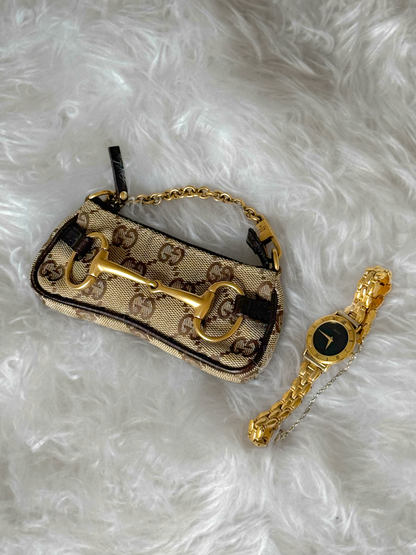 GUCCI gold horsebit monogram mini purse