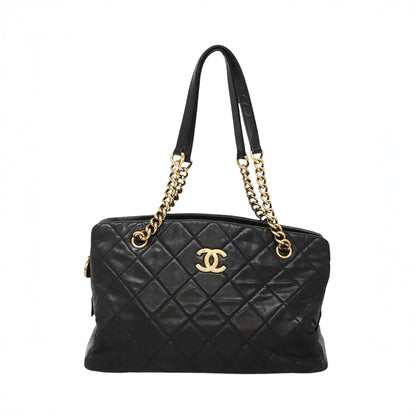 CHANEL lambskin quilted matelasse shoulder tote